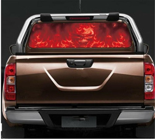 Red flaming skull rear window - red,
